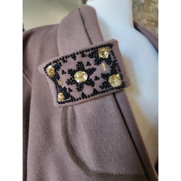 Vintage 80s 100% Wool Beaded Batwing Bling Beaded Jacket Mauve Brown M - Picture 4 of 10
